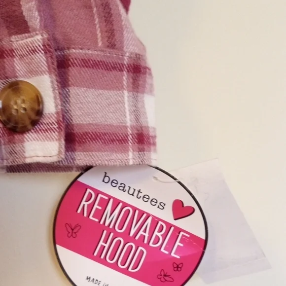 Brand New BEAUTEES Plaid Jacket Shirt with Removable Hood - Picture 2 of 4